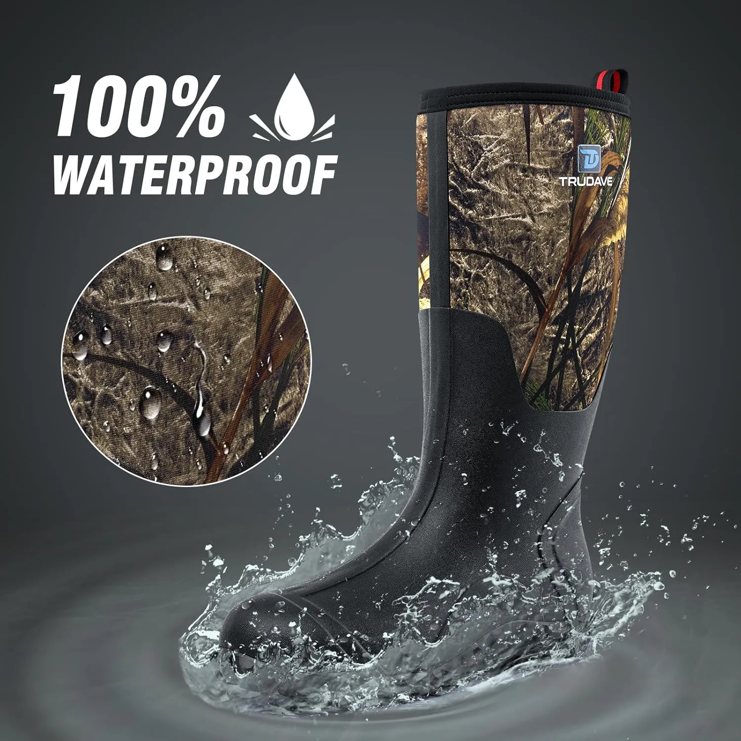 Rubber Boots for Men with Steel Shank, Waterproof Insulated Reliable Rain Boots for Outdoor Work Hunting, Warm Dry 5mm Neoprene Anti-slip All-Season Mud Boots, Size 5-14