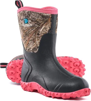 Rubber Boots for Women with Steel Shank, 6mm Neoprene Mid Calf Rain Boots, Waterproof Insulated Mud Work Boots All Season, Size 5-11