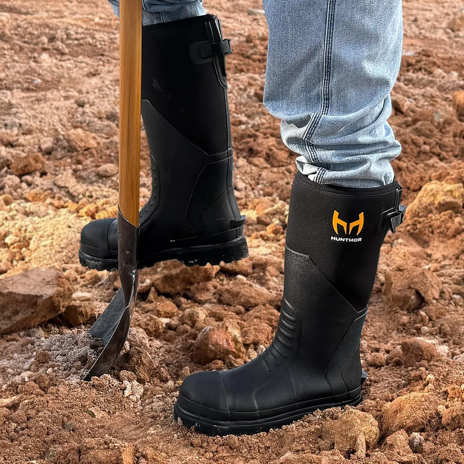 Rubber Work Boots, Puncture-Proof with Steel Toe & Shank, Lightweight Waterproof Anti Slip EVA Outsole Hunting Boots for Men, 6mm Neoprene for Construction, Manufacturing or Farming(Size 6-14)