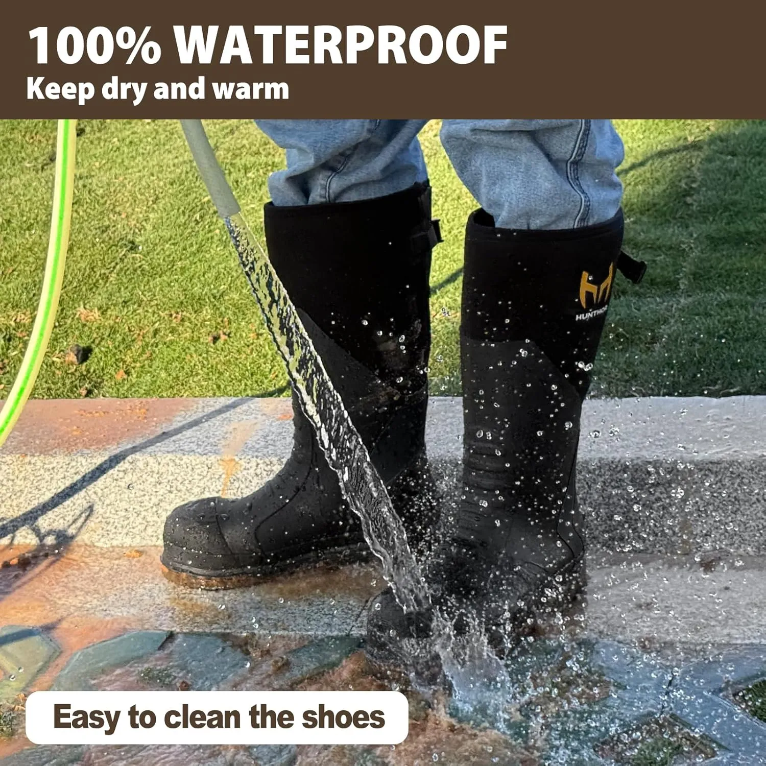 Rubber Work Boots, Puncture-Proof with Steel Toe & Shank, Lightweight Waterproof Anti Slip EVA Outsole Hunting Boots for Men, 6mm Neoprene for Construction, Manufacturing or Farming(Size 6-14)