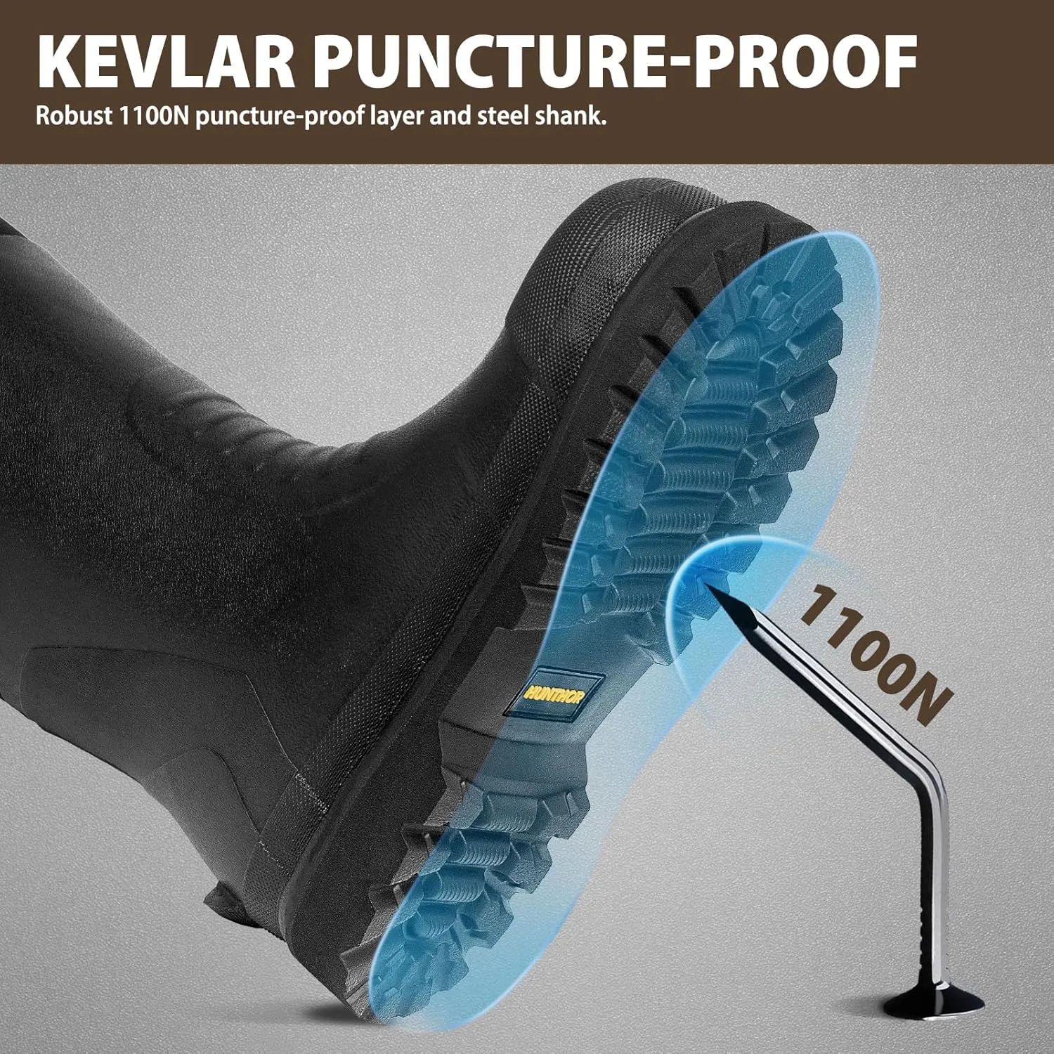 Rubber Work Boots, Puncture-Proof with Steel Toe & Shank, Lightweight Waterproof Anti Slip EVA Outsole Hunting Boots for Men, 6mm Neoprene for Construction, Manufacturing or Farming(Size 6-14)