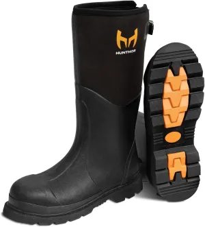Rubber Work Boots, Puncture-Proof with Steel Toe & Shank, Waterproof Insulated 6mm Neoprene Hunting Boots for Farming, Construction, Gardening, Fishing, Outdoor Work (Size 6-14)