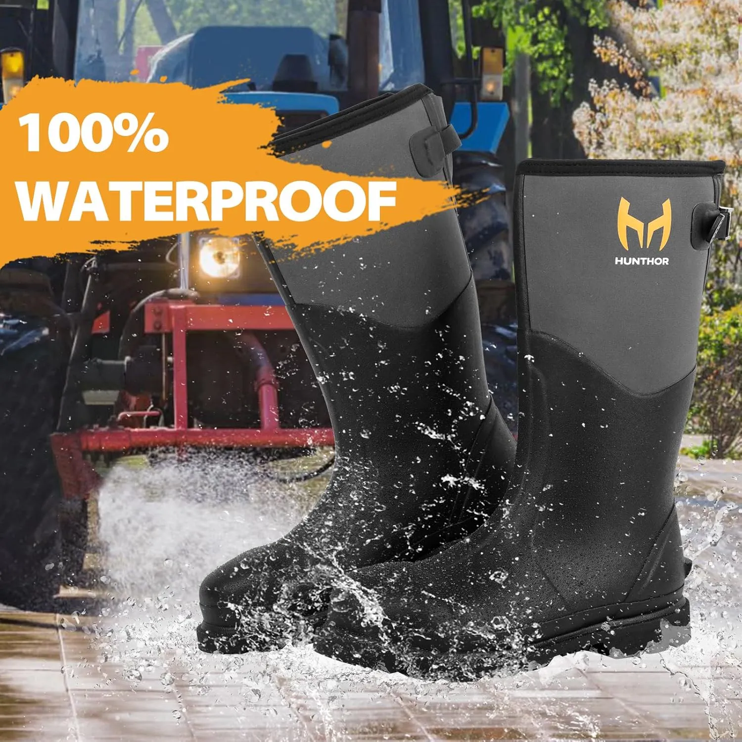 Rubber Work Boots, Puncture-Proof with Steel Toe & Shank, Waterproof Insulated 6mm Neoprene Hunting Boots for Farming, Construction, Gardening, Fishing, Outdoor Work (Size 6-14)