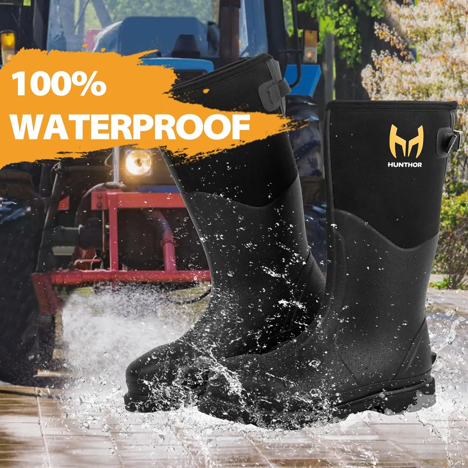 Rubber Work Boots, Puncture-Proof with Steel Toe & Shank, Waterproof Insulated 6mm Neoprene Hunting Boots for Farming, Construction, Gardening, Fishing, Outdoor Work (Size 6-14)
