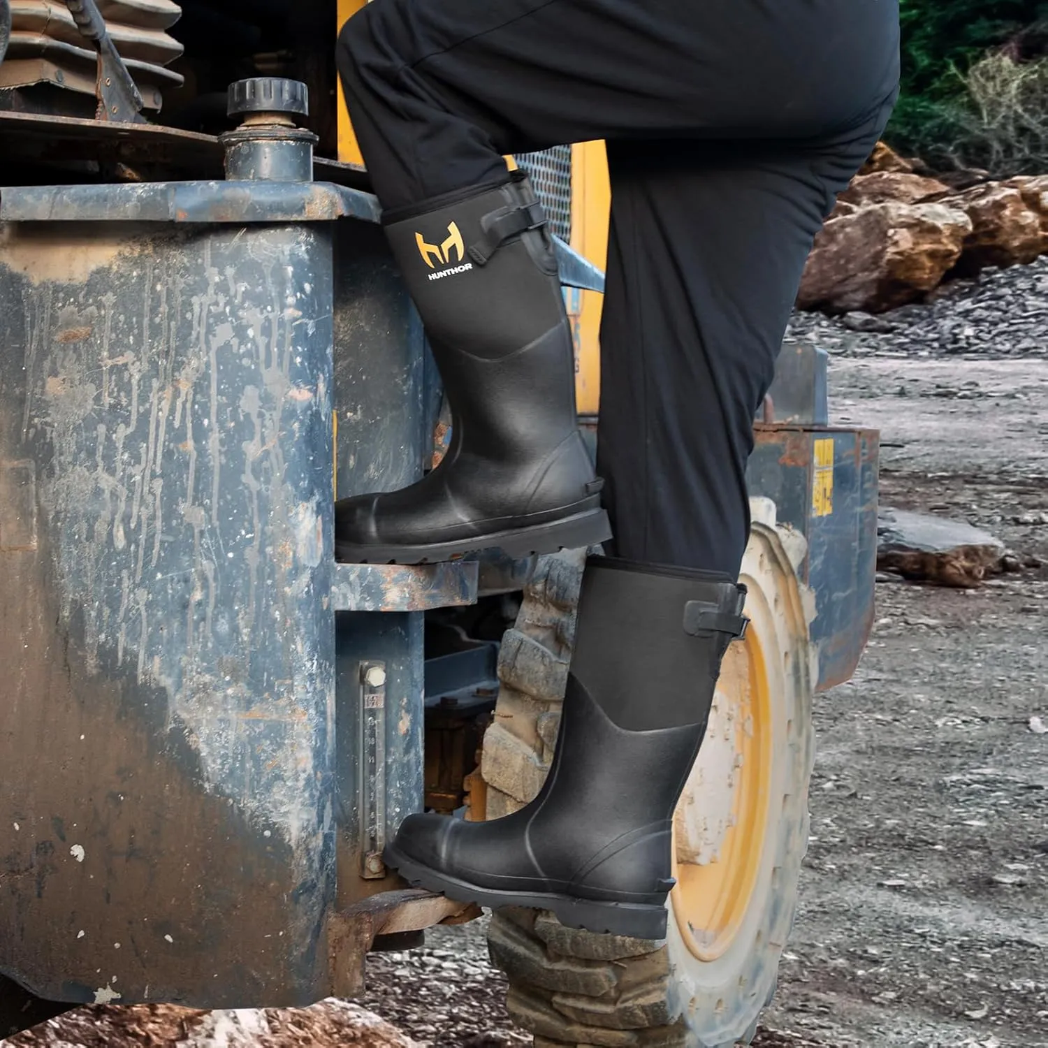 Rubber Work Boots, Puncture-Proof with Steel Toe & Shank, Waterproof Insulated 6mm Neoprene Hunting Boots for Farming, Construction, Gardening, Fishing, Outdoor Work (Size 6-14)