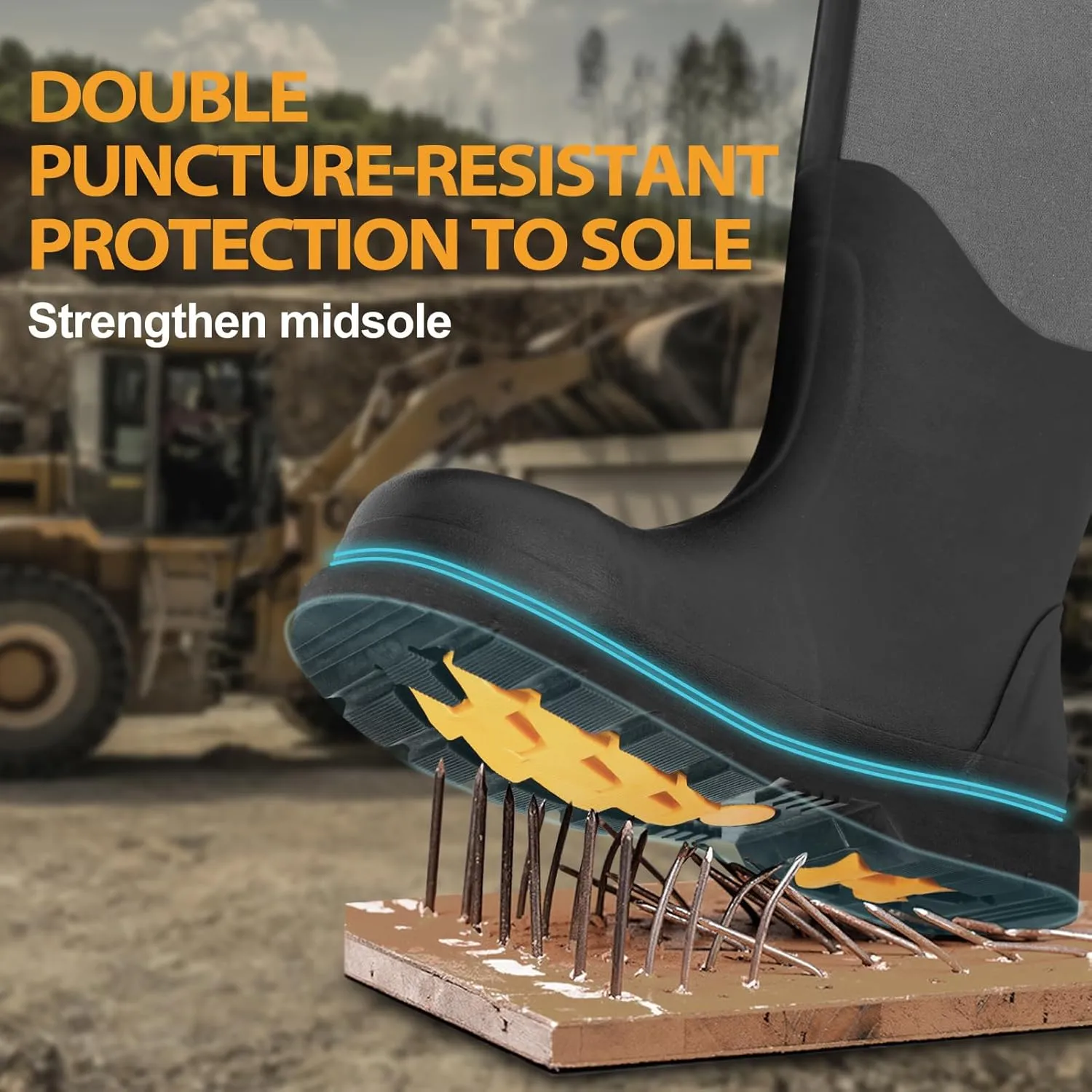 Rubber Work Boots, Puncture-Proof with Steel Toe & Shank, Waterproof Insulated 6mm Neoprene Hunting Boots for Farming, Construction, Gardening, Fishing, Outdoor Work (Size 6-14)