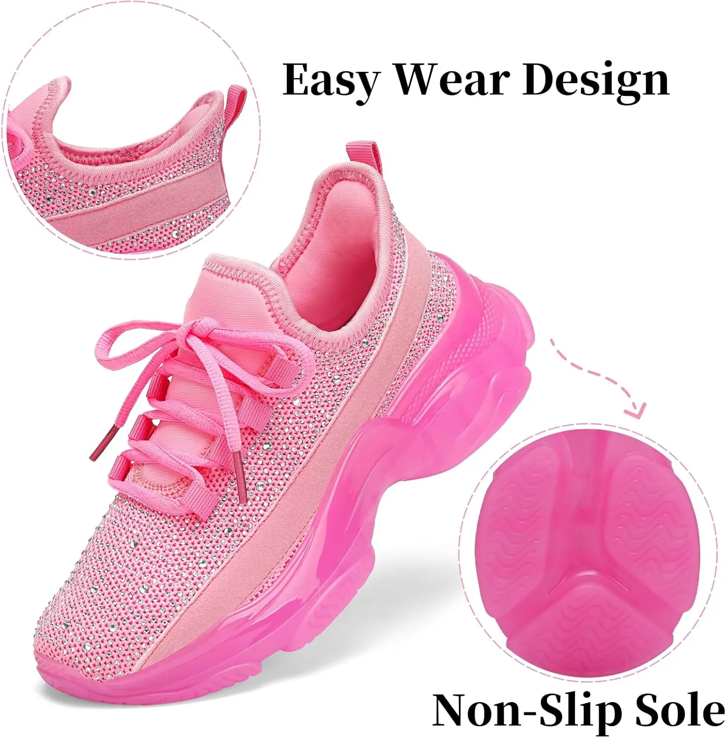 Running Shoes for Women Fashion Rhinestone Sneakers Womens Walking Shoes Comfortable Chunky Ladies Tennis Shoe