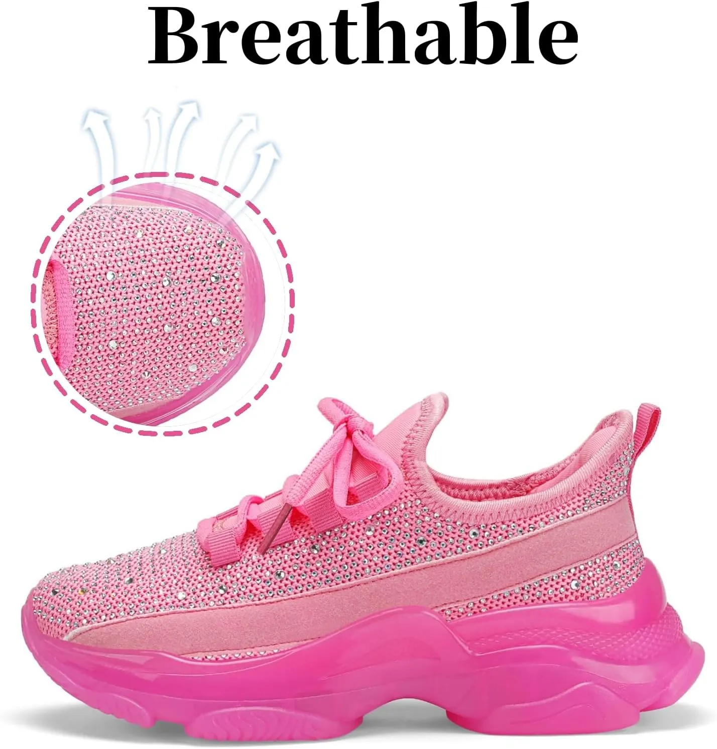 Running Shoes for Women Fashion Rhinestone Sneakers Womens Walking Shoes Comfortable Chunky Ladies Tennis Shoe