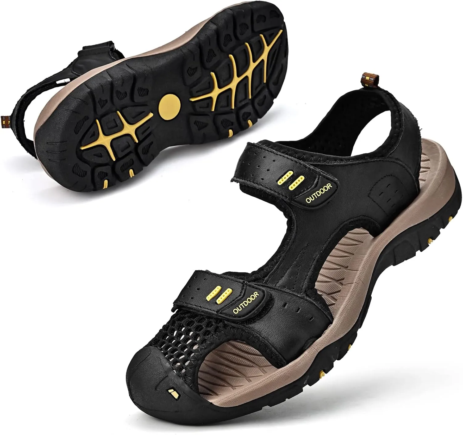 Sandals for Men Leather Hiking Sandals Athletic Walking Sports Fisherman Beach Shoes Closed Toe Water Sandals