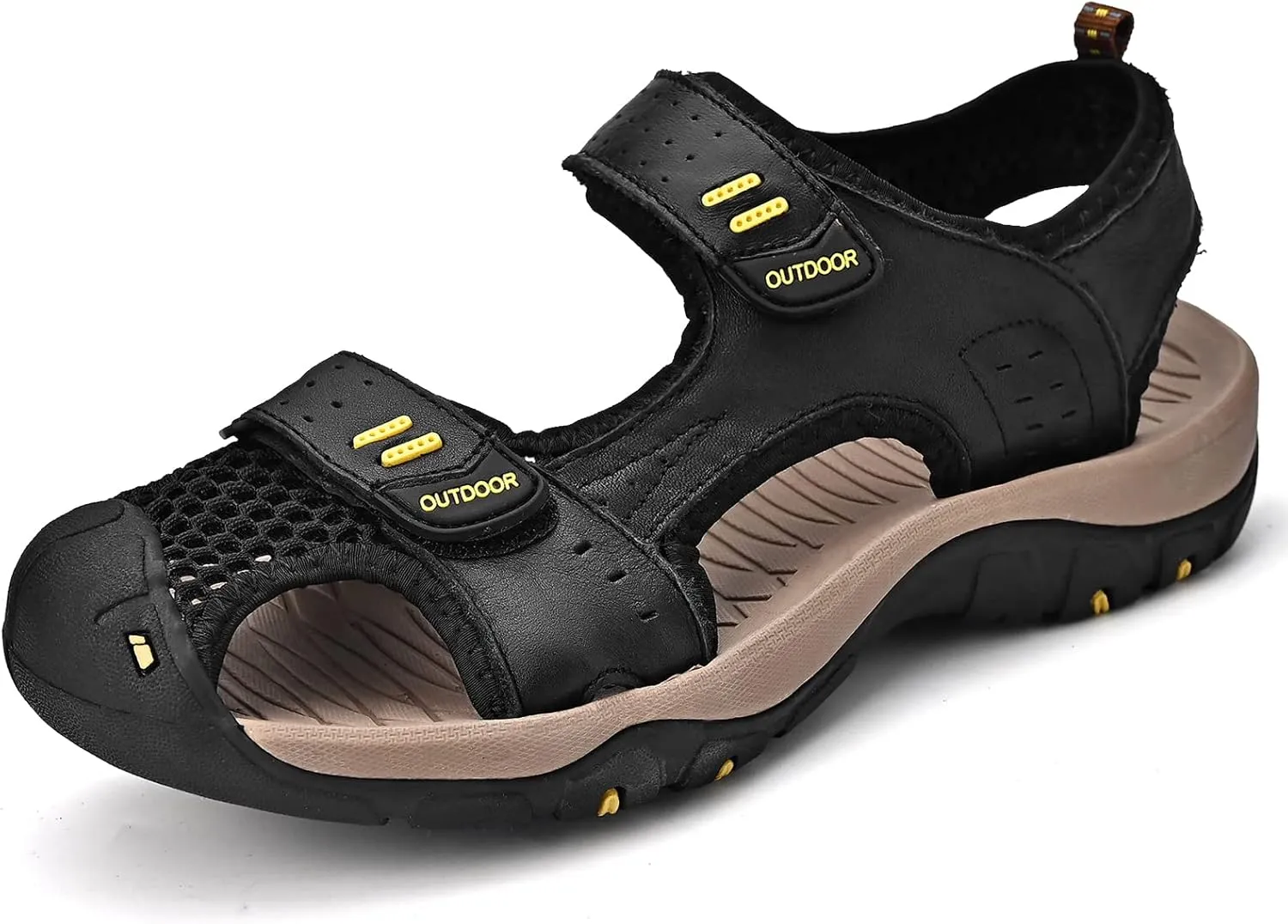 Sandals for Men Leather Hiking Sandals Athletic Walking Sports Fisherman Beach Shoes Closed Toe Water Sandals