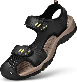 Sandals for Men Leather Hiking Sandals Athletic Walking Sports Fisherman Beach Shoes Closed Toe Water Sandals