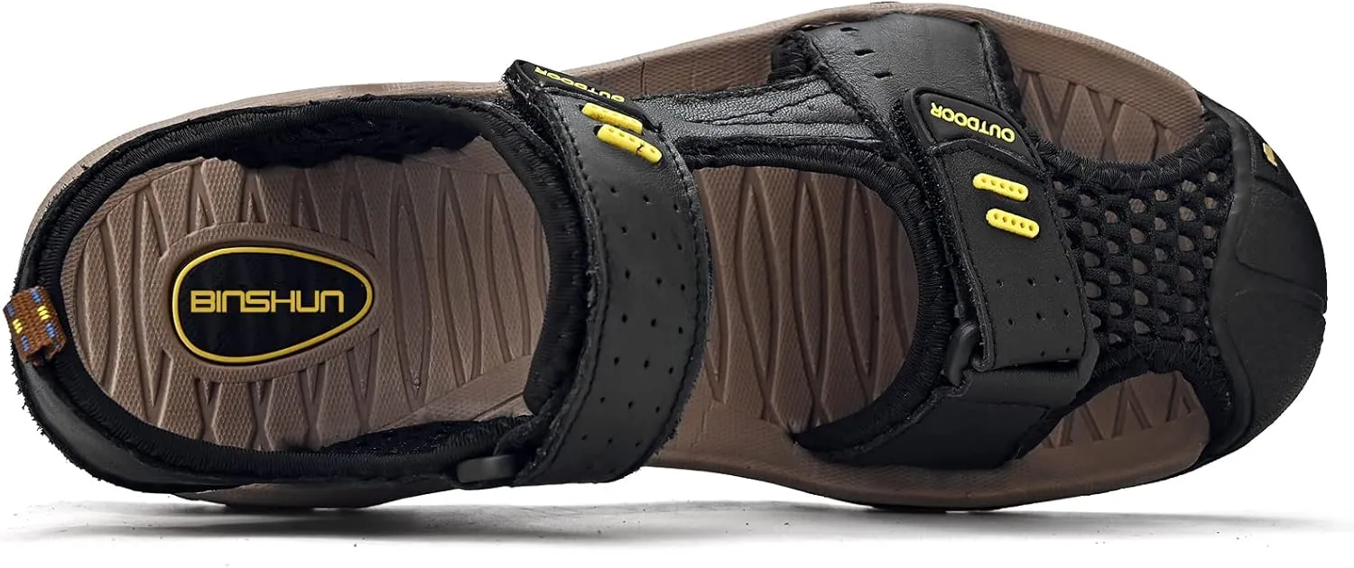 Sandals for Men Leather Hiking Sandals Athletic Walking Sports Fisherman Beach Shoes Closed Toe Water Sandals