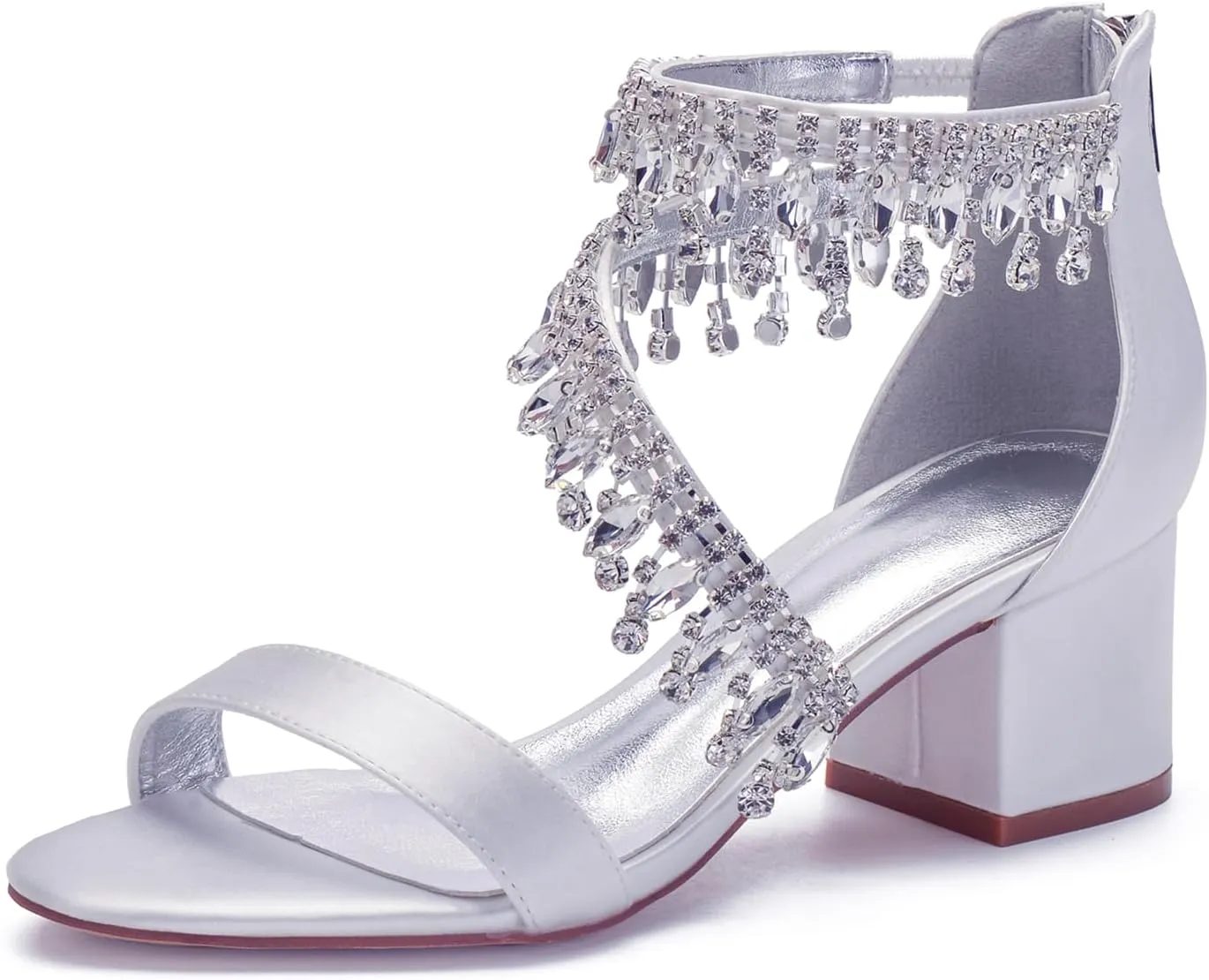 Sandals Pointed Toe Bridal Shoes Women Mid Block Heel Heels Pumps Open Toe Wedding Ankle Strap High Heels Evening Party Dress Crystal Tassels