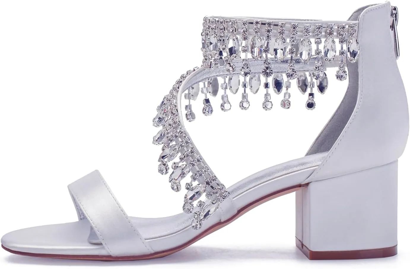 Sandals Pointed Toe Bridal Shoes Women Mid Block Heel Heels Pumps Open Toe Wedding Ankle Strap High Heels Evening Party Dress Crystal Tassels