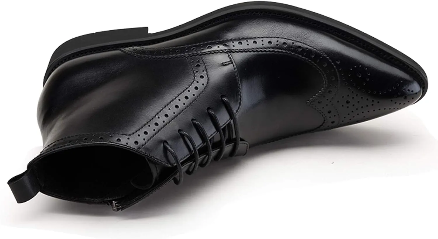 Santimon Men's Brogue Dress Boots Pointed Toe Lace up Ankle Boots Black Oxford Boots