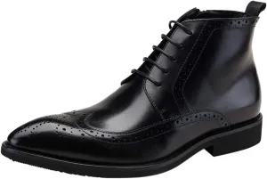 Santimon Men's Brogue Dress Boots Pointed Toe Lace up Ankle Boots Black Oxford Boots
