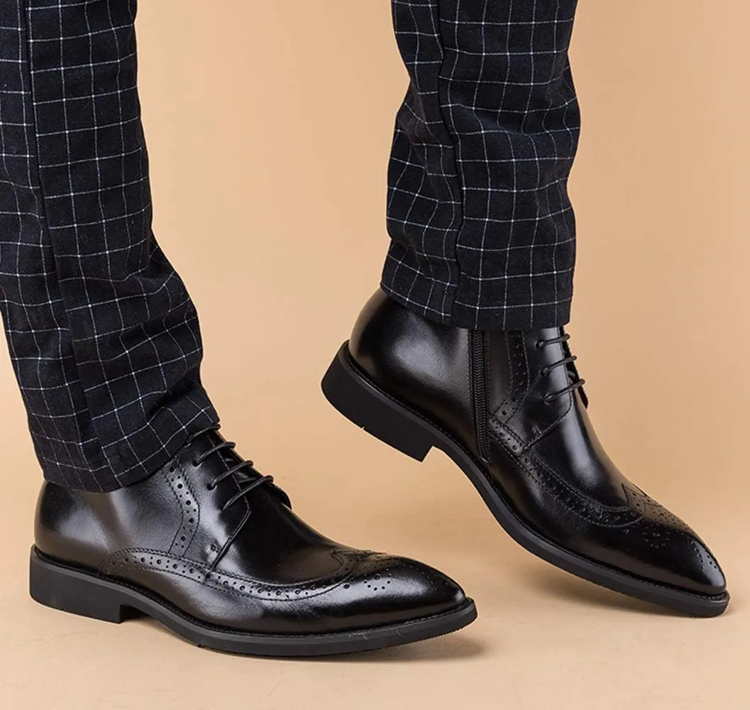 Santimon Men's Brogue Dress Boots Pointed Toe Lace up Ankle Boots Black Oxford Boots
