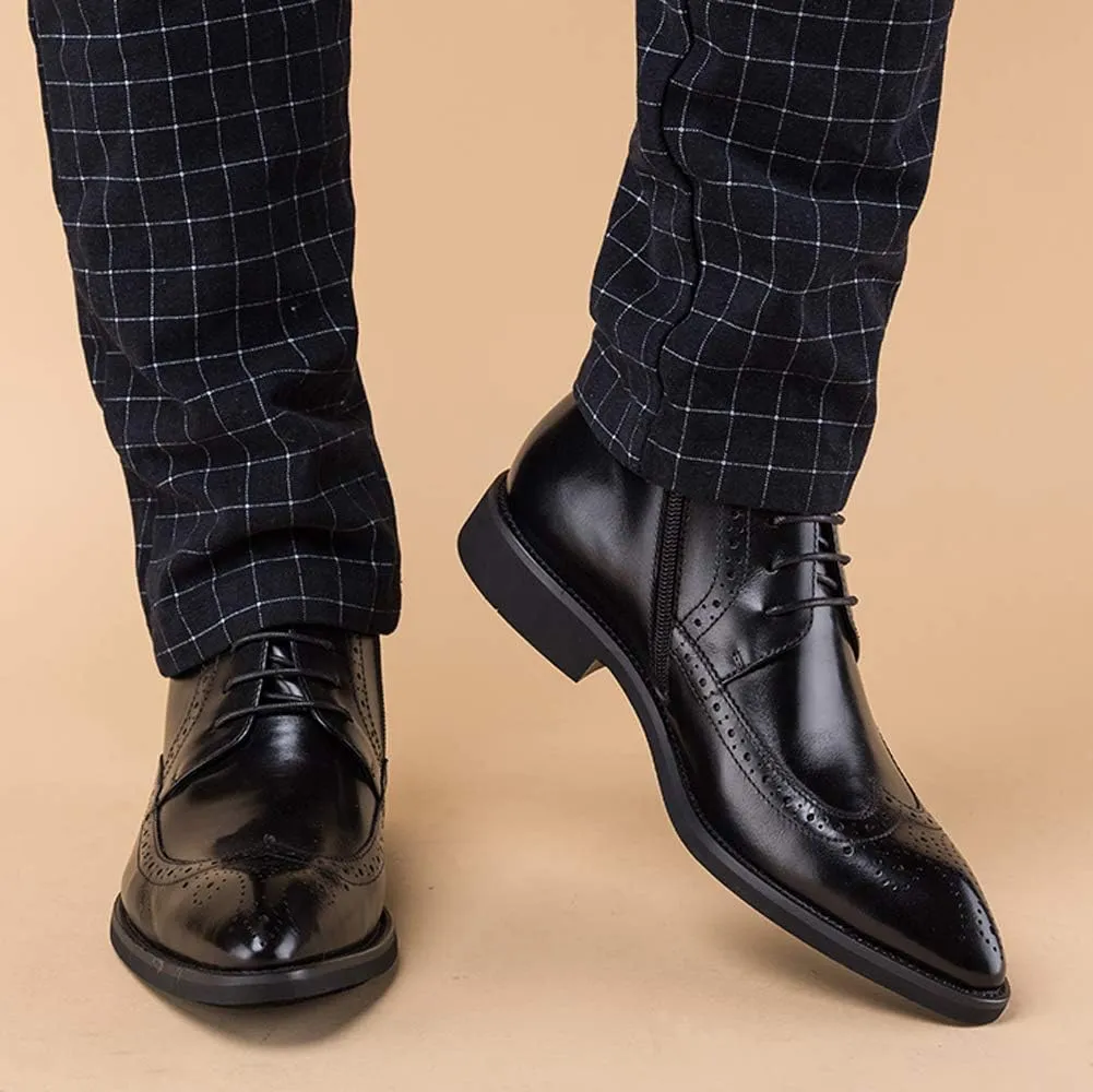 Santimon Men's Brogue Dress Boots Pointed Toe Lace up Ankle Boots Black Oxford Boots
