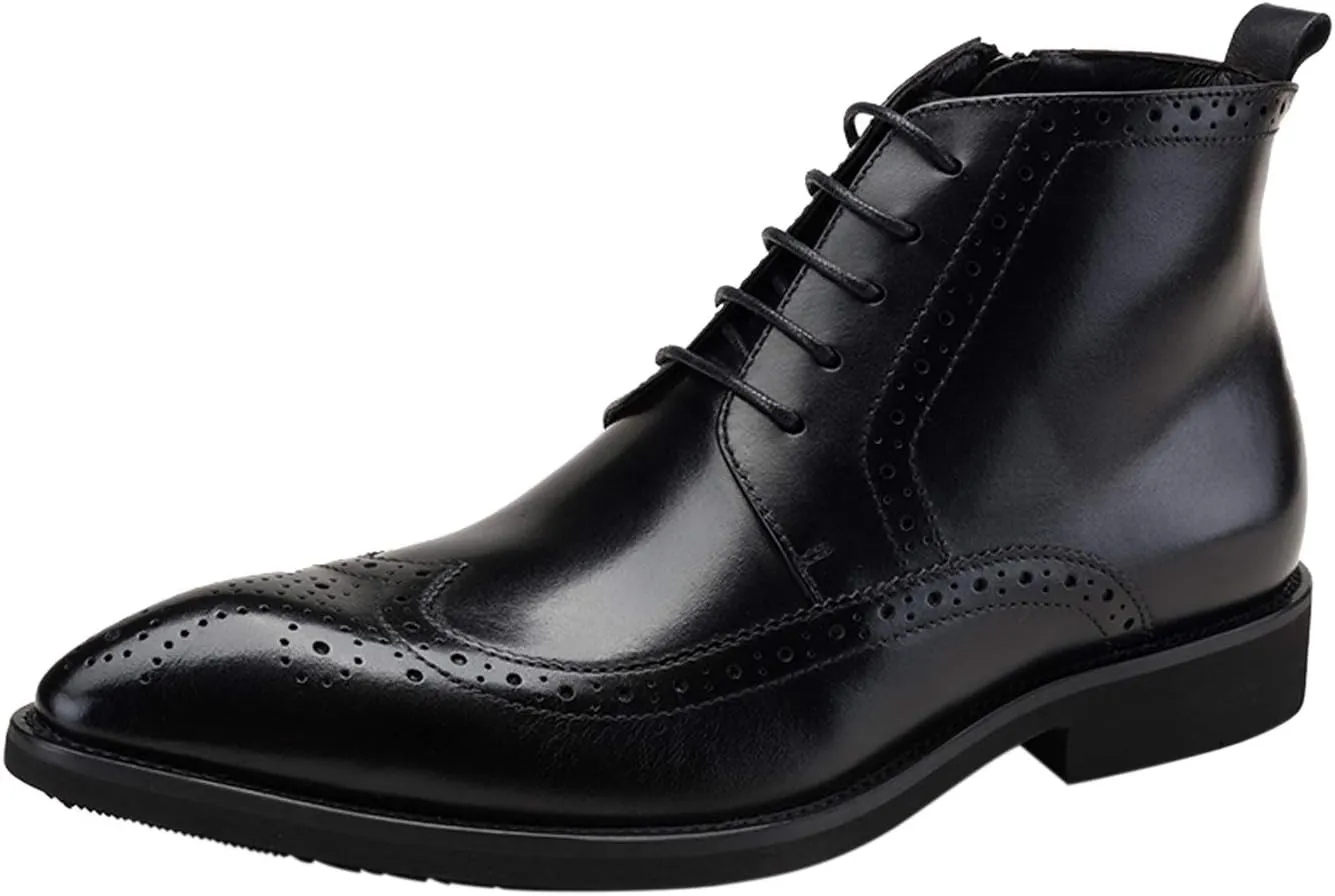 Santimon Men's Brogue Dress Boots Pointed Toe Lace up Ankle Boots Black Oxford Boots