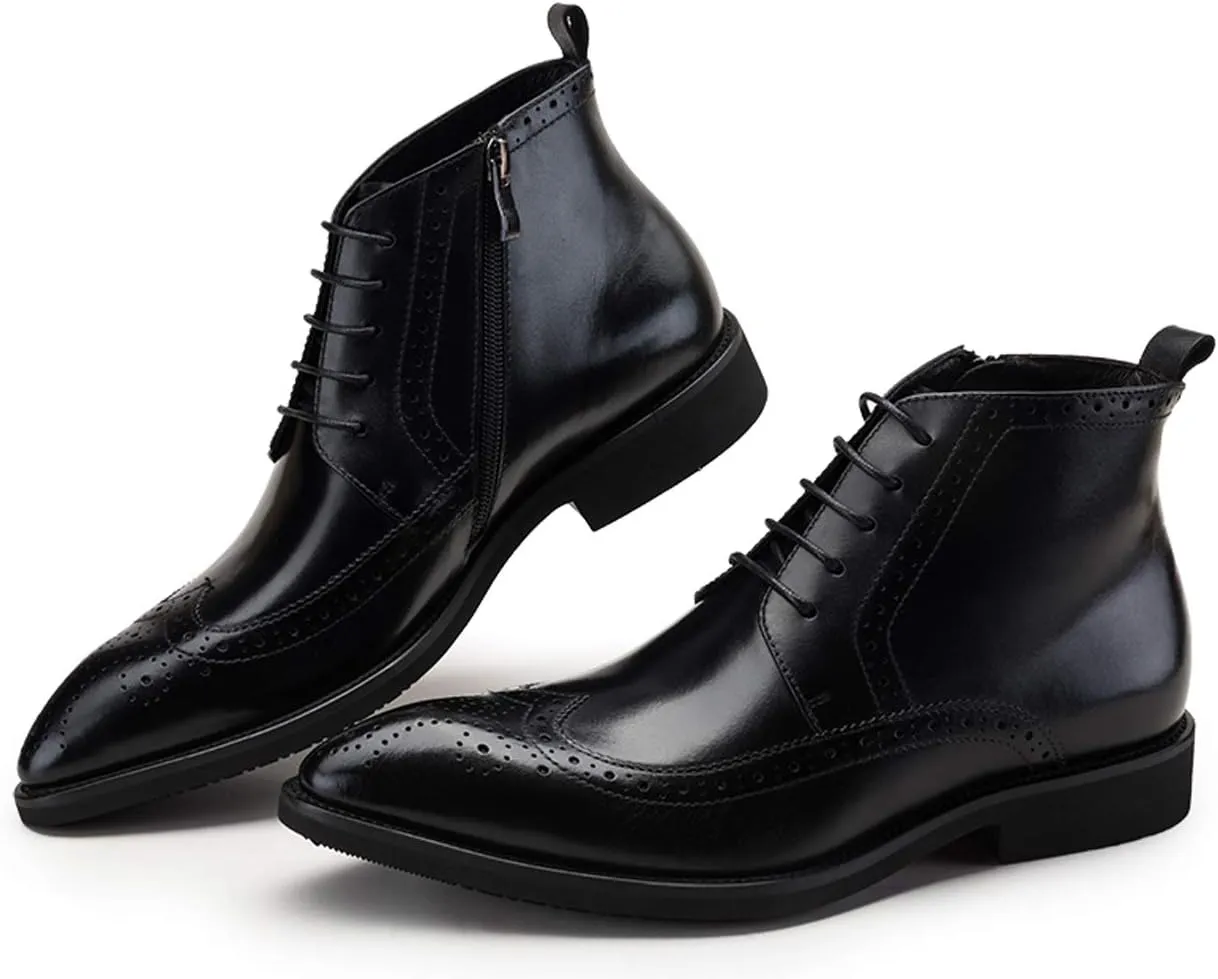 Santimon Men's Brogue Dress Boots Pointed Toe Lace up Ankle Boots Black Oxford Boots