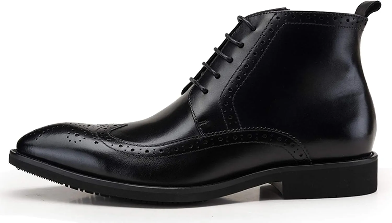 Santimon Men's Brogue Dress Boots Pointed Toe Lace up Ankle Boots Black Oxford Boots