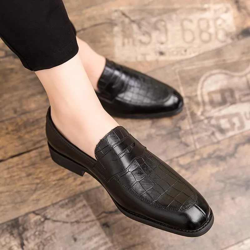 Santimon Mens Penny Loafers with Alligator Print Leather Business Dress Slip on Formal Loafer Shoes for Men