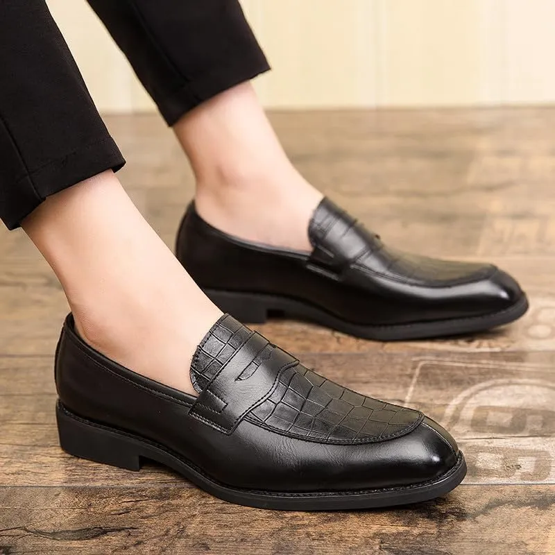 Santimon Mens Penny Loafers with Alligator Print Leather Business Dress Slip on Formal Loafer Shoes for Men