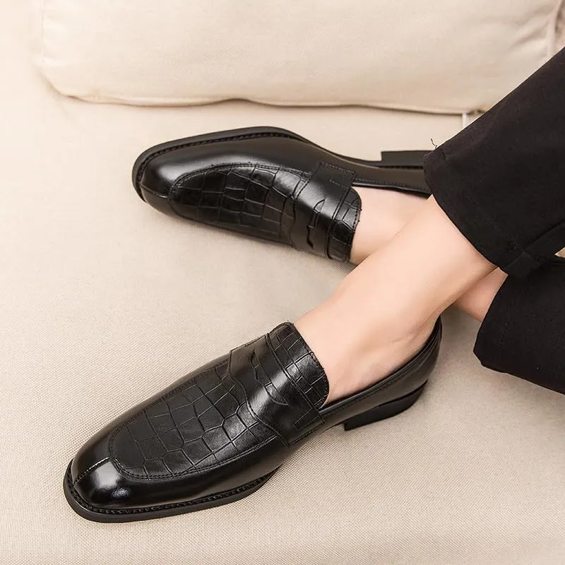 Santimon Mens Penny Loafers with Alligator Print Leather Business Dress Slip on Formal Loafer Shoes for Men