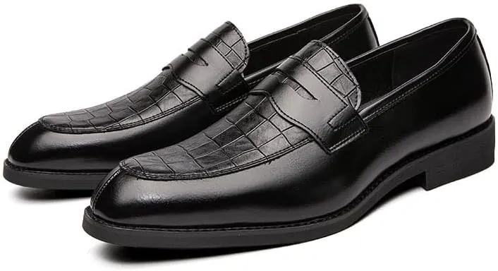 Santimon Mens Penny Loafers with Alligator Print Leather Business Dress Slip on Formal Loafer Shoes for Men