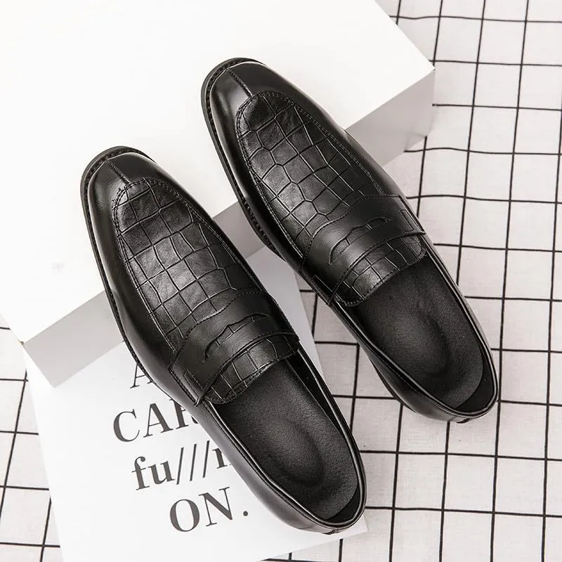 Santimon Mens Penny Loafers with Alligator Print Leather Business Dress Slip on Formal Loafer Shoes for Men
