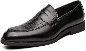 Santimon Mens Penny Loafers with Alligator Print Leather Business Dress Slip on Formal Loafer Shoes for Men