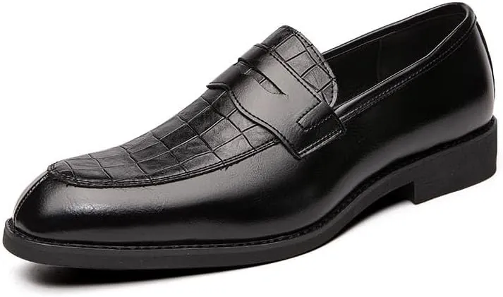 Santimon Mens Penny Loafers with Alligator Print Leather Business Dress Slip on Formal Loafer Shoes for Men