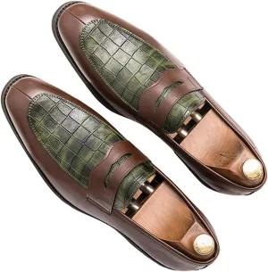 Santimon Mens Penny Loafers with Alligator Print Leather Business Dress Slip on Formal Loafer Shoes for Men