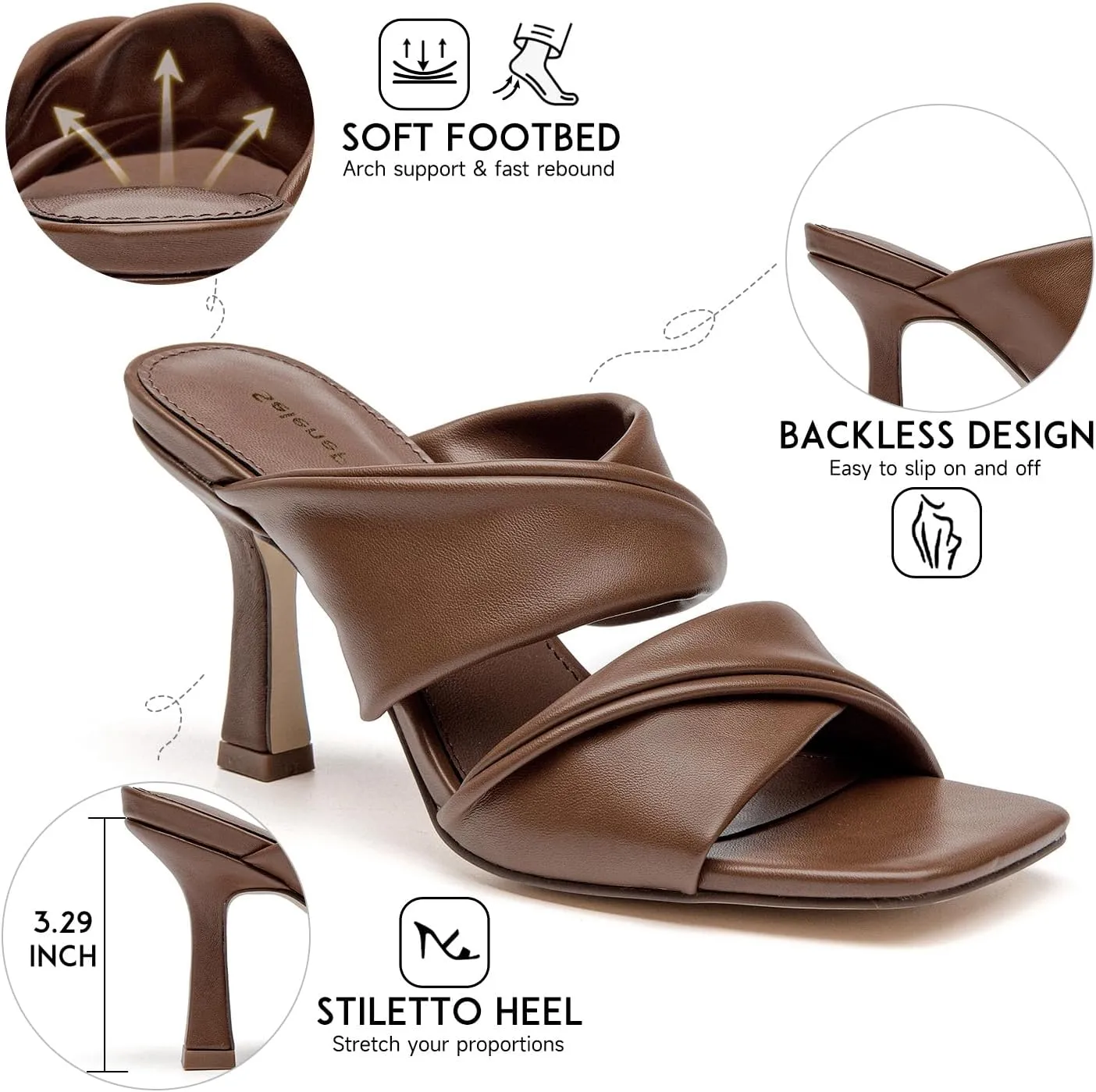 SelenePair Women's Square Open Toe High Heeled Sandals Fashion Stiletto Heel Pumps Backless Peep Toe Slip-on Dress Shoes