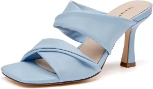 SelenePair Women's Square Open Toe High Heeled Sandals Fashion Stiletto Heel Pumps Backless Peep Toe Slip-on Dress Shoes