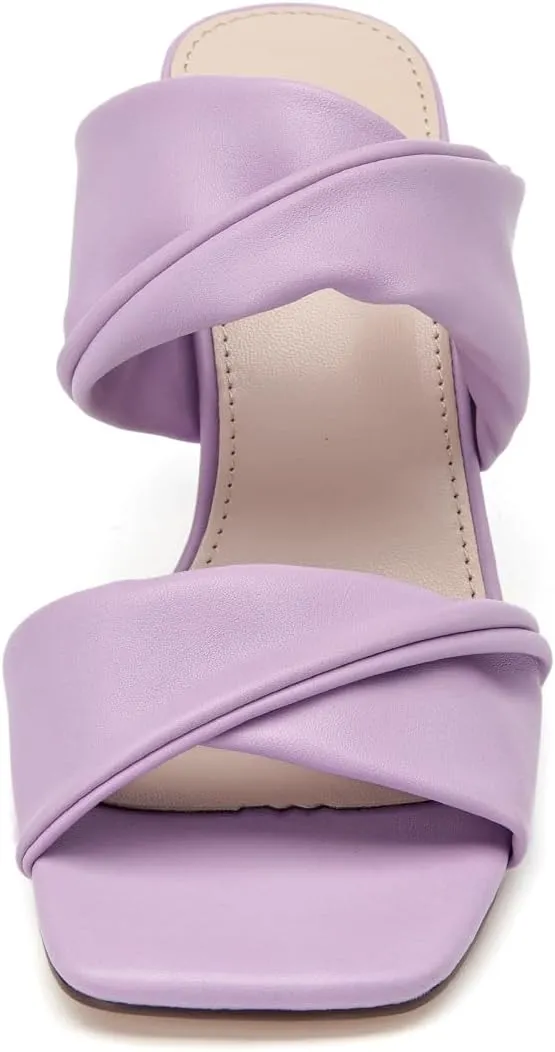 SelenePair Women's Square Open Toe High Heeled Sandals Fashion Stiletto Heel Pumps Backless Peep Toe Slip-on Dress Shoes
