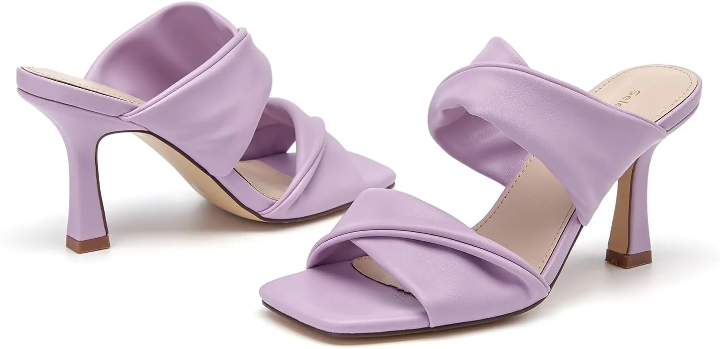 SelenePair Women's Square Open Toe High Heeled Sandals Fashion Stiletto Heel Pumps Backless Peep Toe Slip-on Dress Shoes