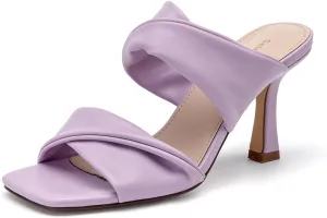 SelenePair Women's Square Open Toe High Heeled Sandals Fashion Stiletto Heel Pumps Backless Peep Toe Slip-on Dress Shoes