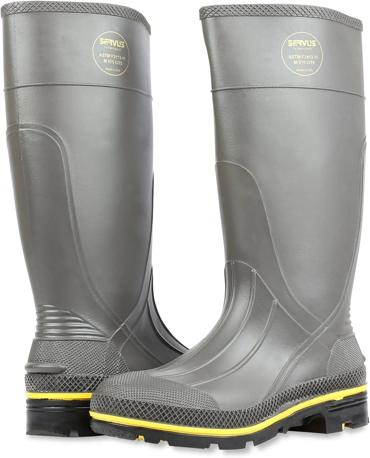 Servus Pro 15" PVC Chemical-Resistant Steel Toe Men's Work Boots, Gray, Yellow & Black (75101), 9