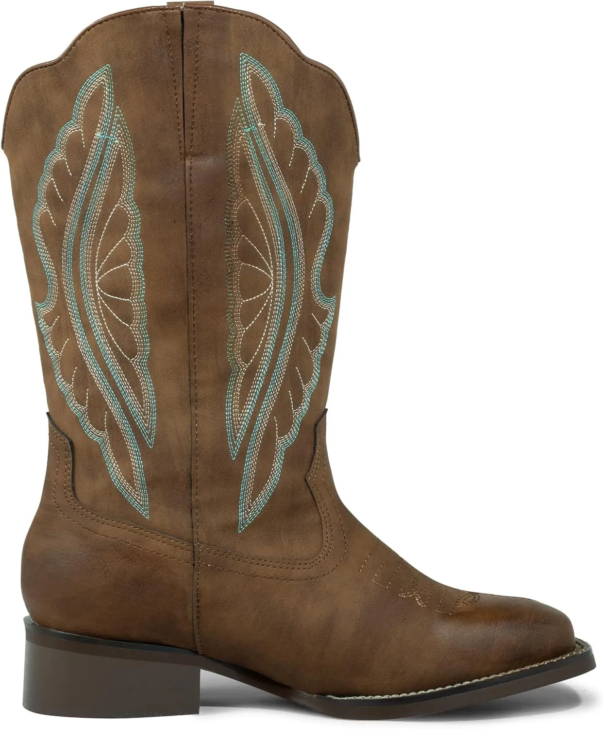 SheSole Extra Wide Calf Boots for Women - Classic Stitch Cowboy Boots with Hidden Stretch Panel & Removable Cushion - Comfortable Wider Shaft Western Boots for Fuller Figures