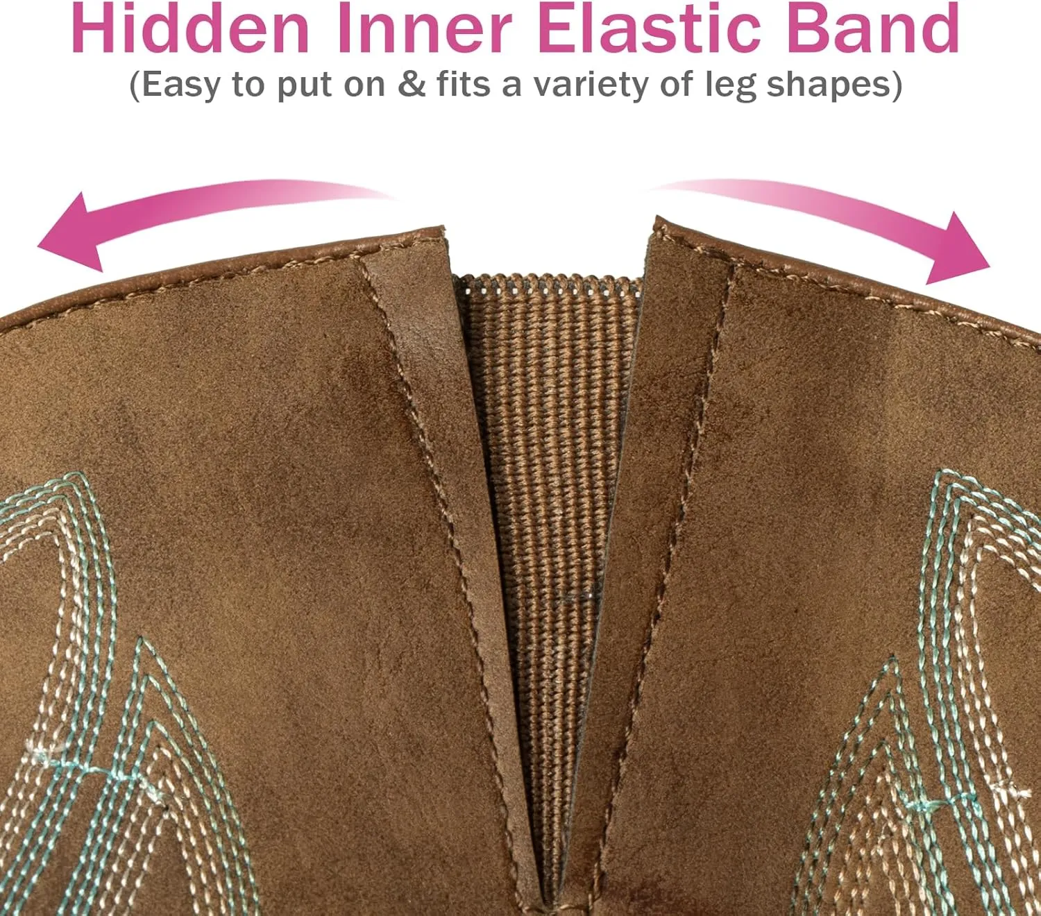 SheSole Extra Wide Calf Boots for Women - Classic Stitch Cowboy Boots with Hidden Stretch Panel & Removable Cushion - Comfortable Wider Shaft Western Boots for Fuller Figures