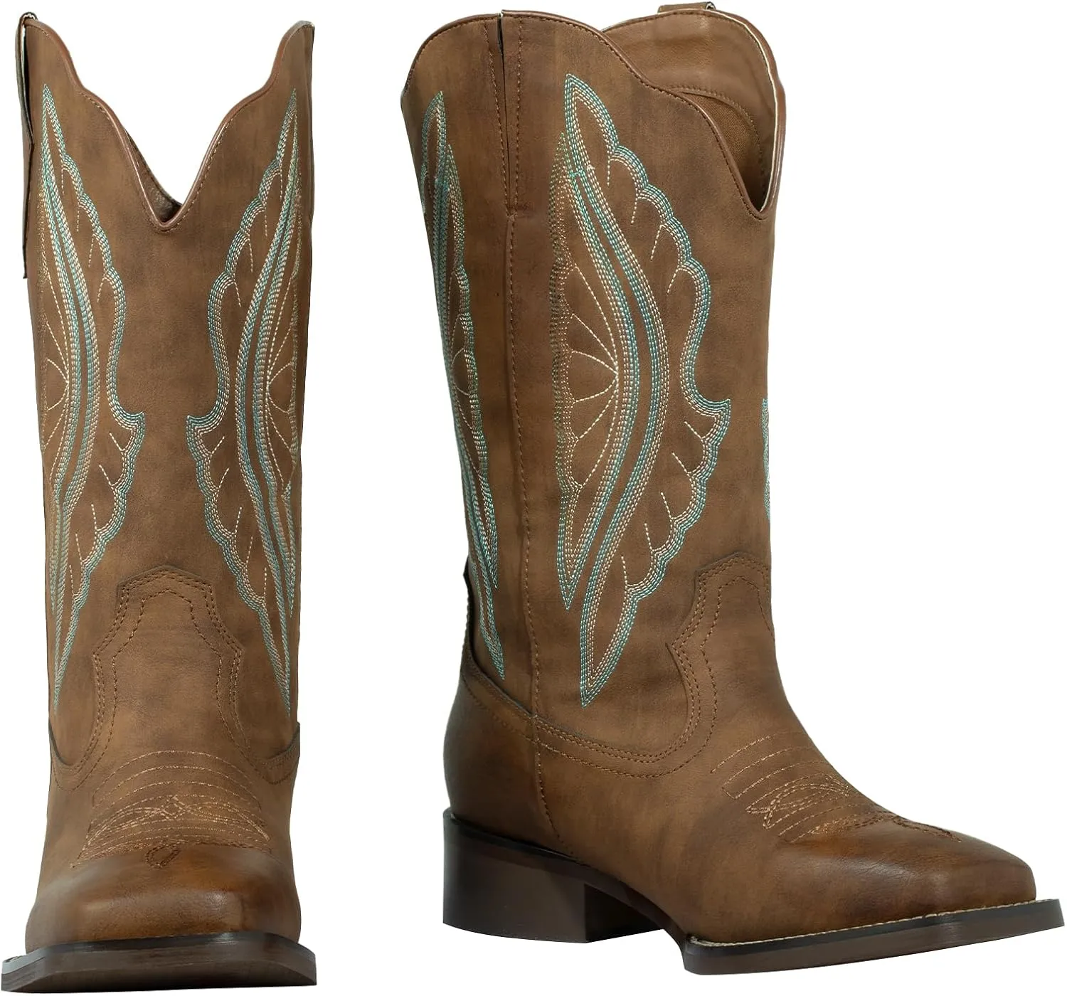 SheSole Extra Wide Calf Boots for Women - Classic Stitch Cowboy Boots with Hidden Stretch Panel & Removable Cushion - Comfortable Wider Shaft Western Boots for Fuller Figures