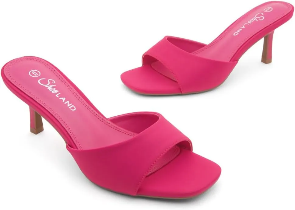 Shoe Land Deverena Women's Low Heels Stiletto Heeled Slides, Open Toe One Band Slip-On Heeled Mules – Dressy Heeled Sandals for Prom, Party, Wedding, and Vacation