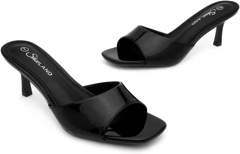 Shoe Land Deverena Women's Low Heels Stiletto Heeled Slides, Open Toe One Band Slip-On Heeled Mules – Dressy Heeled Sandals for Prom, Party, Wedding, and Vacation