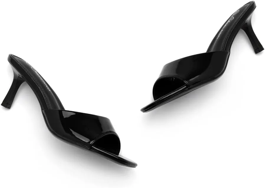 Shoe Land Deverena Women's Low Heels Stiletto Heeled Slides, Open Toe One Band Slip-On Heeled Mules – Dressy Heeled Sandals for Prom, Party, Wedding, and Vacation