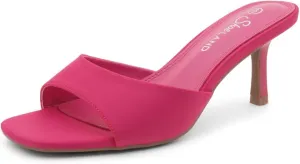 Shoe Land Deverena Women's Low Heels Stiletto Heeled Slides, Open Toe One Band Slip-On Heeled Mules – Dressy Heeled Sandals for Prom, Party, Wedding, and Vacation