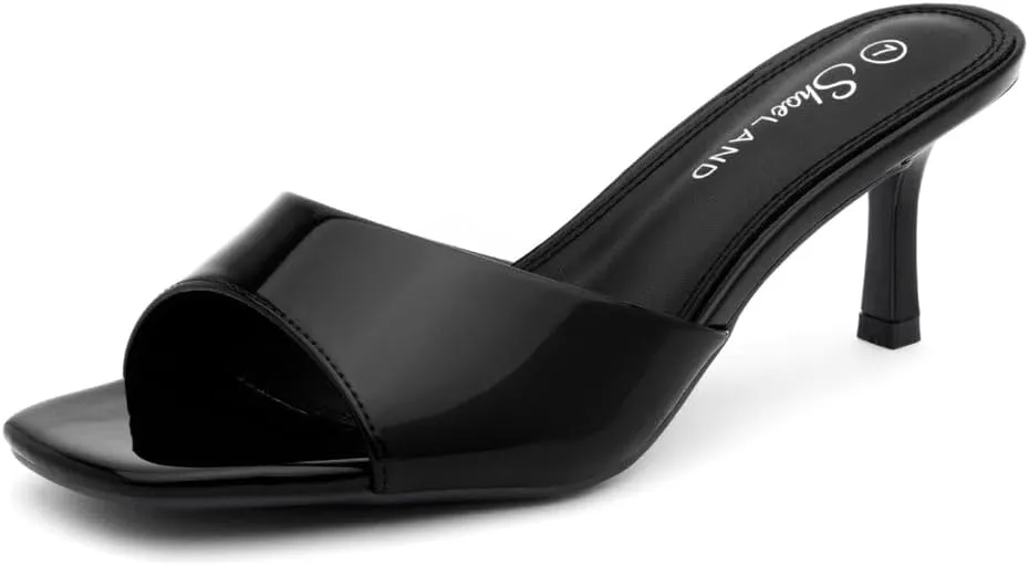 Shoe Land Deverena Women's Low Heels Stiletto Heeled Slides, Open Toe One Band Slip-On Heeled Mules – Dressy Heeled Sandals for Prom, Party, Wedding, and Vacation
