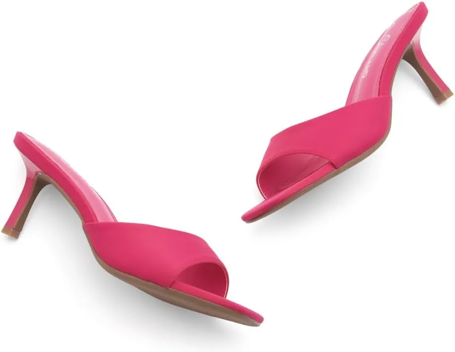 Shoe Land Deverena Women's Low Heels Stiletto Heeled Slides, Open Toe One Band Slip-On Heeled Mules – Dressy Heeled Sandals for Prom, Party, Wedding, and Vacation