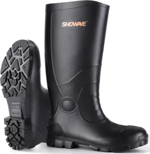 Showave Men's Rain Boots with Reinforced Steel Shank Waterproof Rubber Boots Durable Concrete Boot Outdoor Work Boots Lightweight Mud Boots Plain Toe for Agriculture Industrial