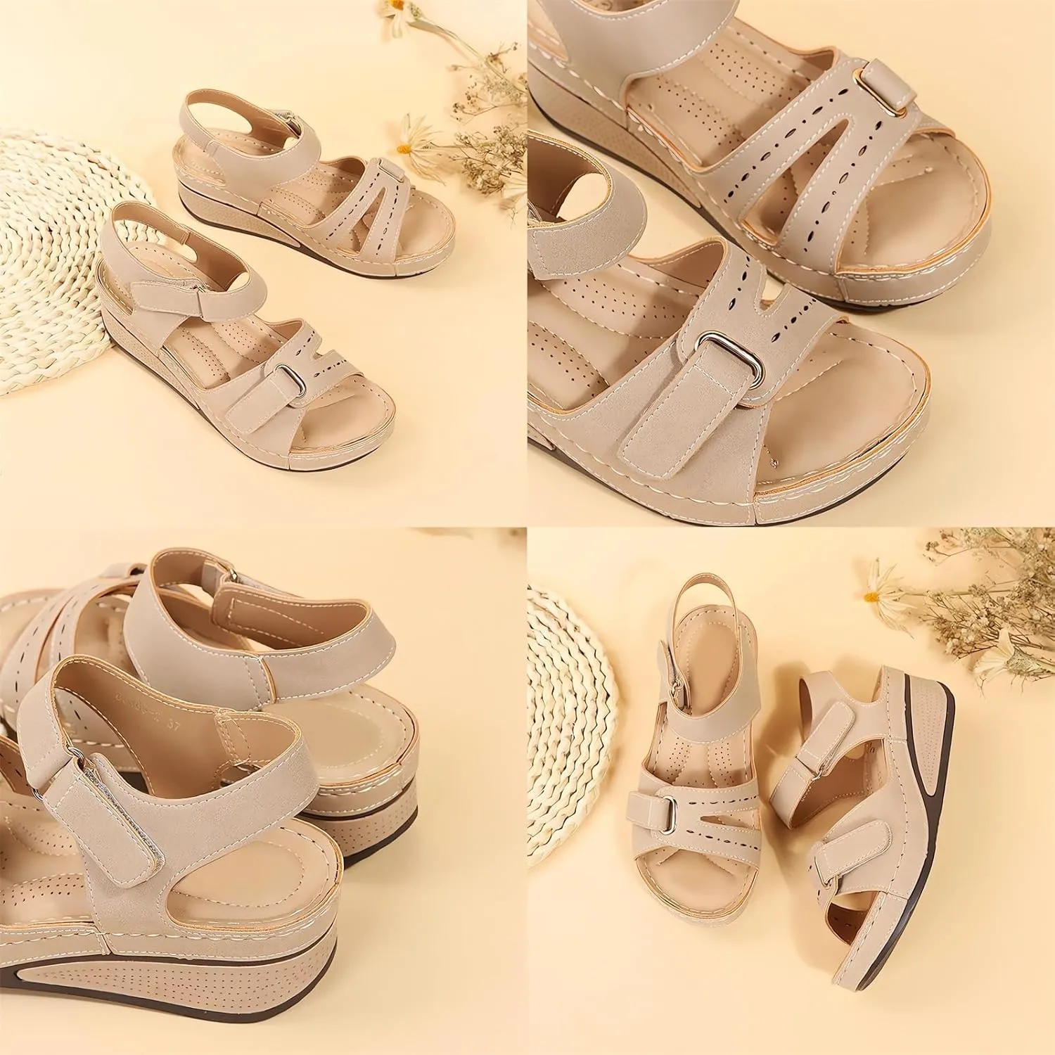 Soft & Stylish Wedge Sandals for Effortless Comfort 2025 Leather Orthopedic Walking Platform Sandals Women Casual Dressy Wide Wedge Dress Sport Ankle Back Strap Summer Sandals with Arch Support